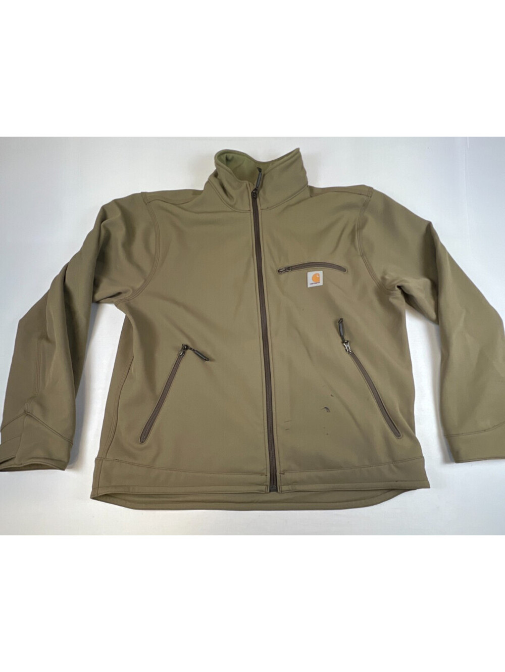 Carhartt Men L Regular Soft Shell Jacket Tan Brown Full Zip Hoodless Active